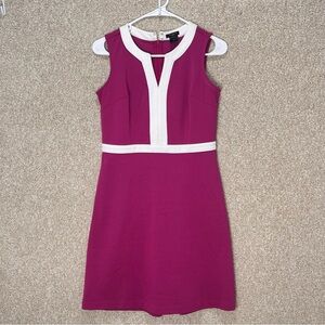 Imperfect Ann Taylor Pink white dress Sheath V-Neck Mini Dress size 0p stretchy